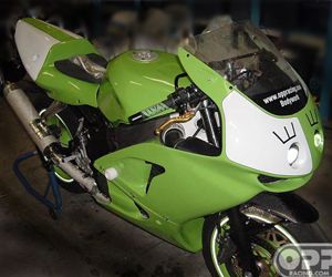 kawasaki race bike with OPP carbon fairings. OPP shop race bike