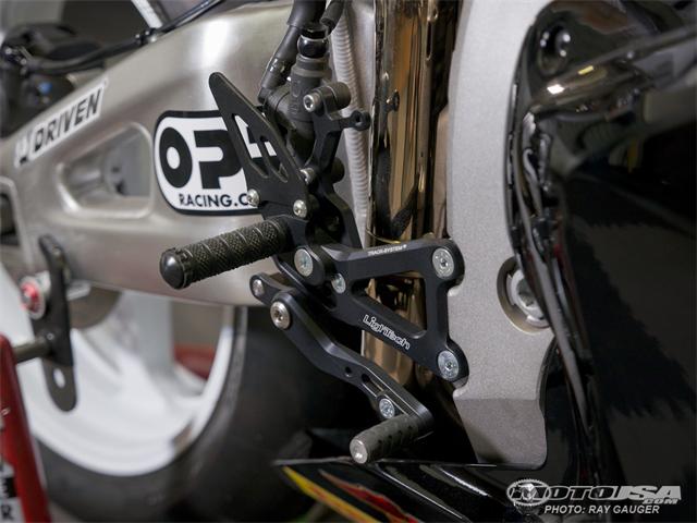 close up of LighTech rear sets track system on 2012 Honda CBR600RR