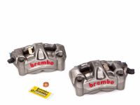 Brembo High Performance Caliper Set, P4 30mm, M50, Cast Monobloc, 100mm Radial Mount, Front, Titanium Gray w/ Red Lettering - 220A88510