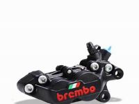 Brembo OE Caliper, Left, P4 30/34mm C, w/ Organic Pads Shape D, Cast 2-Piece, 40mm Axial Mount, Front, Black Anodizing w/ Painted Red Logo, Italian Flag - 20516538